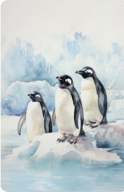 Penguin Sketch, Ice Drawing, Penguin Watercolor, Penguin Drawing, Penguin Family, Watercolor Paintings Nature, Penguin Art, New York Poster, Winter Watercolor