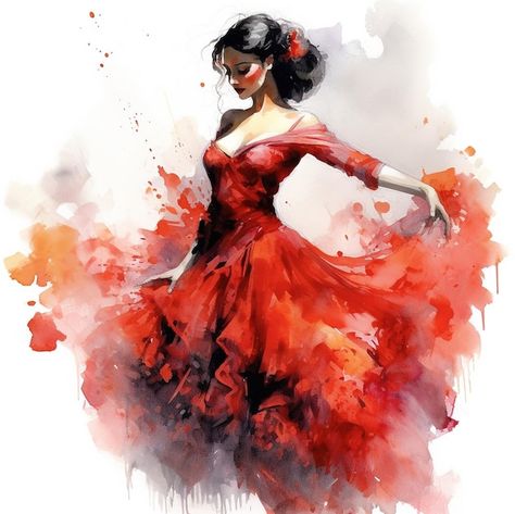 Danseuse De Flamenco à L'aquarelle Avec ... | Premium Photo #Freepik #photo #femme-espagnole #mode-femme #robe-sexy #flamenco Flamenco Dress Drawing, Flamenco Dancers Drawing, Flamenco Art, Green Prom Dress Long, Flamenco Dancer Painting, Spanish Dancers, Dance Drawing, Spanish Dancer Painting, Dancer Drawing