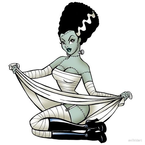 Monster Pinup, Pin Up Girl Halloween, Frankenstein Tattoo, Bride Of Frankenstein Costume, Halloween Pinup, Zombie Pin Up, Frankenstein Costume, Halloween Pin Up, Cute Bride