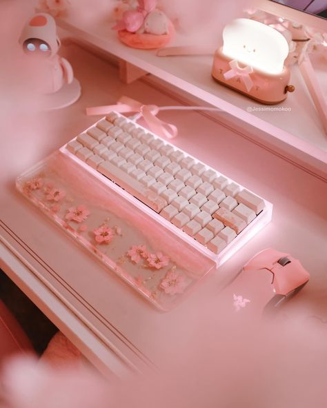 Cherry Blossom Keyboard 🌸 . .⁣ .⁣ #streamer #twitchstream #streamgirl #twitchtv #twitchcommunity #egirl #twitchgirls #gamergirl #gamer #gamergirls #pcgamer #pcgaming #twitch #twitchstreamer #gamingcommunity #twitchgamer #gaming #cute #streaming #twitchgaming #cutesetup #cutegaming #gamingsetup #pcsetup #gamergirlsetup #aestheticgaming #kawaiigaming #pinkaesthetic Cherry Blossom Keyboard, Cherry Blossom Gaming Setup, Pink Gaming Setup, Gamer Rooms, Home Ideas 2023, Pink Keyboard, Gaming Pc Setup, Pc Room, Gaming Setup Ideas