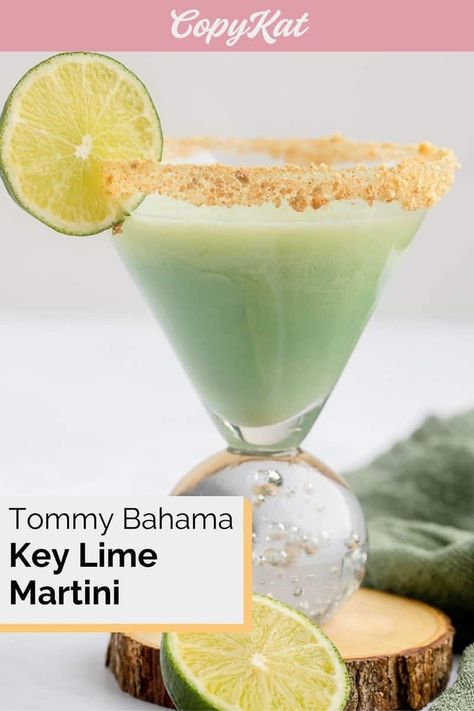 Tommy Bahama Key Lime Martini is a tasty cocktail to enjoy any day. Get the easy copycat recipe and find out how to make the best key lime martini with Licor 43, Key Lime Liqueur, Vodka, and fresh lime. Rim the glass with graham cracker crumbs for a yummy key lime pie martini. Frozen Punch, Lime Martini, Key Lime Pie Martini, Key Lime Martini, Key Lime Rum Cream, Restaurant Drinks, Rum Cream, Orange Julius, Lime Cream