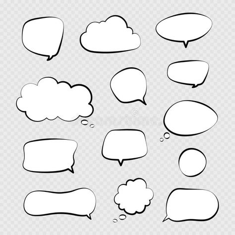 Speech bubbles. Comic talking bubble, dialogue or thinking cloud. Isolated cartoon chat balloons vector set stock illustration Comic Dialogue Bubble, Chat Bubble Aesthetic, Thinking Bubble Drawing, Thinking Cloud, Thinking Bubble, Conversation Bubble, Comic Balloon, Cartoon Speech Bubble, Dialogue Bubble