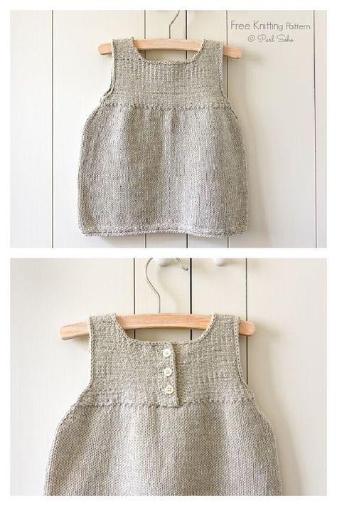 Simple Baby Dress Free Knitting Pattern (0-18M) - Knitting Pattern Baby Dress Tutorials, Knit Dress Pattern, Baby Dress Pattern, Knit Baby Dress, Knitting Baby, Baby Knitting Patterns Free, Baby Dress Patterns, Purl Soho, Haken Baby