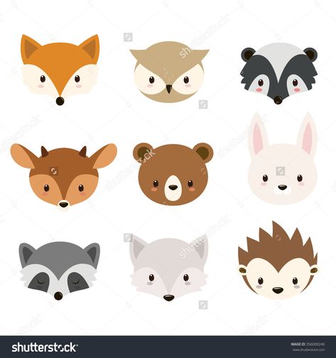 cute woodland animals collection Animal Ideas, Animal Head, Animal Cookies, Forest Animal, Animal Cartoon, Woodland Theme, Woodland Party, Woodland Baby, Animal Heads