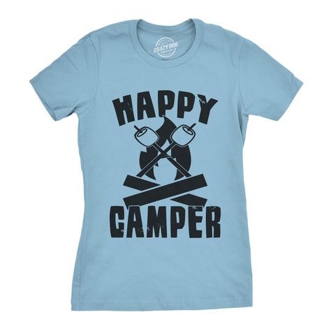 Do you love camping? Are you one happy camper!! Make this your designated camping tee! Roast some marshmallows by the fire in this cool shirt. When roasting marshmallows over a crackling campfire, telling ghost stories, and reconnecting with nature is all you want to do. Show off your love of wilderness adventures in one of our awesome camping tees. Crazy Dog T Shirts has all the gear, cozy hoodies, comfy socks, and more for all your hiking and fishing fun! Retro never goes out of style in a Cra One Happy Camper, Happy Camper Shirt, Nerdy Shirts, Sarcastic Shirts Funny, Vintage Graphic Tees, Camper Shirt, Camping Tee, Funny Camping, Distressed Tee