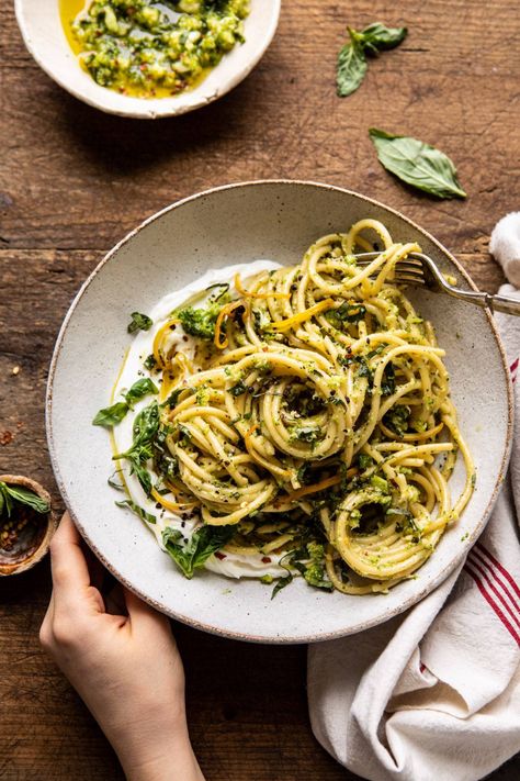 Broccoli Pesto Pasta with Whipped Ricotta | halfbakedharvest.com #broccoli #pasta #easyrecipes #healthyrecipes Pasta With Whipped Ricotta, Broccoli Pesto Pasta, Broccoli Pesto, Whipped Ricotta, Spring Pasta, Pasta Al Pesto, Raw Broccoli, Ricotta Pasta, Italian Foods