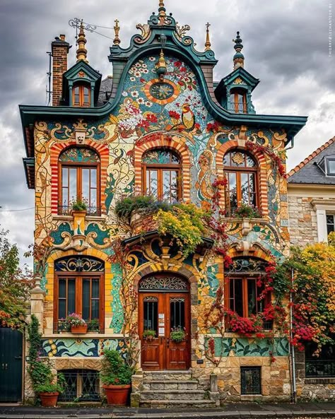 Colorful Victorian House, Bohemian Style House, Layered Architecture, Diy Moss, Fantasy Homes, Bohemian Lifestyle, Interesting Buildings, Amazing Buildings, Unique Buildings