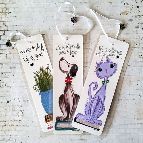 Cat and dog bookmarks, plant lover bookmark, pet lover gifts, cat lover gift, handmade bookmarks, art bookmark, page keeper, cat and dog art Handcrafted Bookmarks, Bookmarks Diy Kids, Dog Bookmarks, Watercolour Bookmarks, Handmade Bookmarks, Creative Bookmarks, Unique Bookmark, Watercolor Bookmarks, How To Make Bookmarks