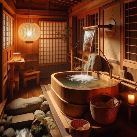 Japanese Wooden Bathtub, Onsen Aesthetic, Japanese Toilet Design, Japanese Bathroom Ideas, Japanese Inspired Bathroom, Japan Bathroom, Japanese Bathrooms, Western Bathrooms, Japanese Bath House