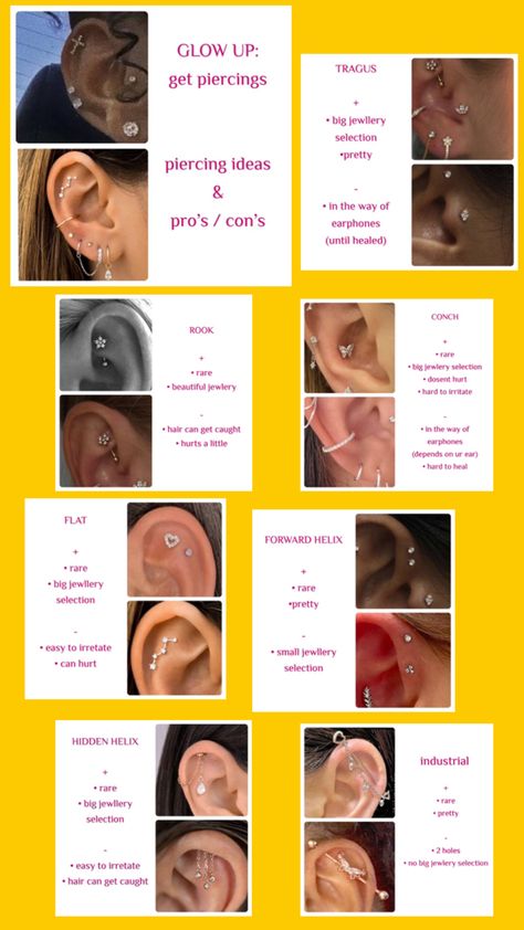 Cons and pros of each piercing idea Peircings Earring, Cartilage Earrings Hoop, Piercing Ideas, Earring Ideas, Ear Climbers, Ear Gauges, Hypoallergenic Earrings, Threader Earrings, Cartilage Earrings