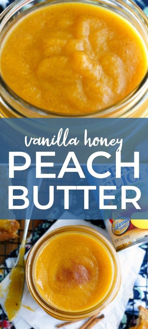 Vanilla Honey Peach Butter, Peach Honey Butter, Peach Honey Recipe, Vanilla Peaches, Peach Waffles, Peach Butter Recipe, Strawberry Honey Butter, Monkey Butter, Sweet Spreads