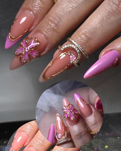 😍💅🏼✨ . . . . . . #Nails#Nailsinspo#NailTech#NailArt#GlendaleNails#PhoenixNails Hawaii Acrylic Nails, Rapunzel Nails Acrylic, Flower Almond Nails, Nail Info, Romantic Nails, Airbrush Nails, Simple Gel Nails, Summery Nails, Short Square Acrylic Nails