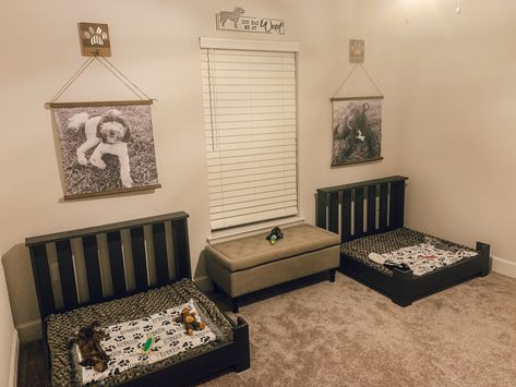 Puppy Room Ideas Bedrooms, Room For Dog In House, Large Dog Room Ideas, Bedroom For Dogs, Puppy Playroom, Doggy Room Ideas, Puppy Bedroom Ideas, Dog Area Ideas, Dog Setup In Bedroom