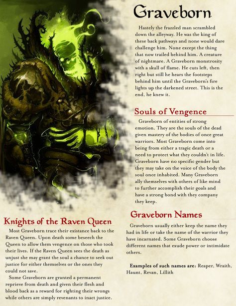 Page 1 of 2 of my Homebrew Graveborn Race balanced for DND 5E Rare Dnd Races, Dnd 5e Races, Homebrew Races, 5e Races, Homebrew Classes, Dm Tools, Dungeons And Dragons Races, D D Races, Dungeon Master Screen