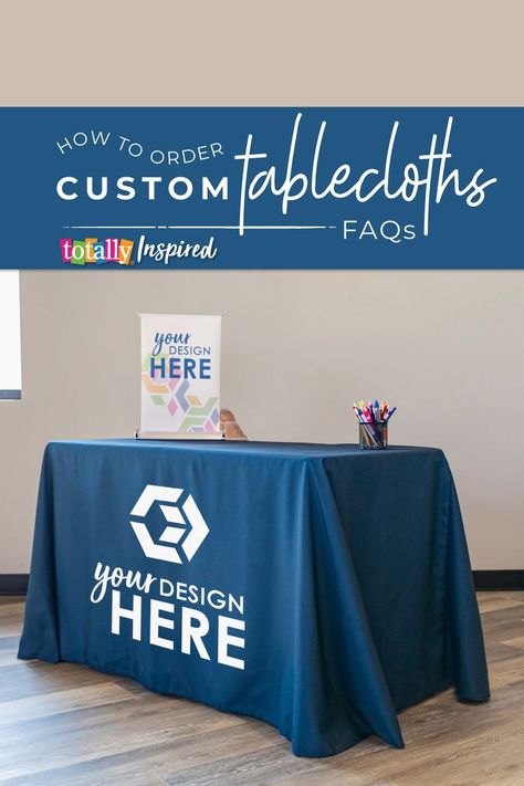 Choosing the correct #TableCover size, style, colors and design is a mystery to many of us. No worries! The experts at Totally Promotional are happy to help you select the correct table cover size, style, colors and design for your next trade show or event! Promotion Table, Custom Table Cloth, Banner Design Inspiration, Youth Decor, Event Table, Event Banner, Cover Size, Custom Table, Table Cover