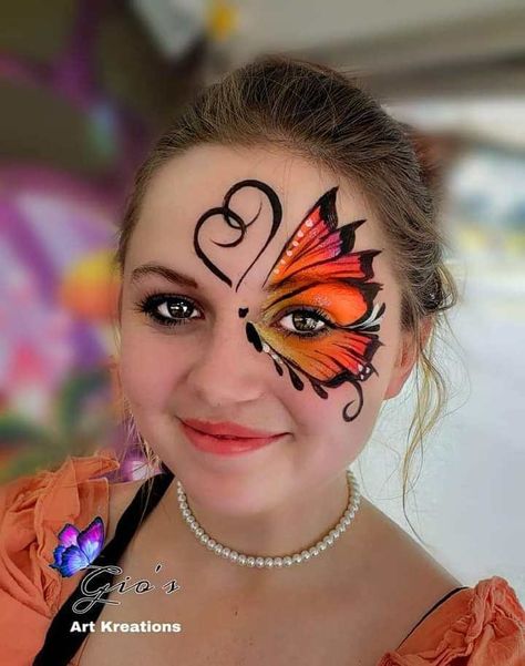 Chick Face Paint, Monarch Butterfly Face Paint, Face Painting Butterfly, Face Paint Looks, Flower Face Paint, Easy Face Painting Designs, Animal Face Paintings, Festival Face Paint, Pregnant Belly Painting