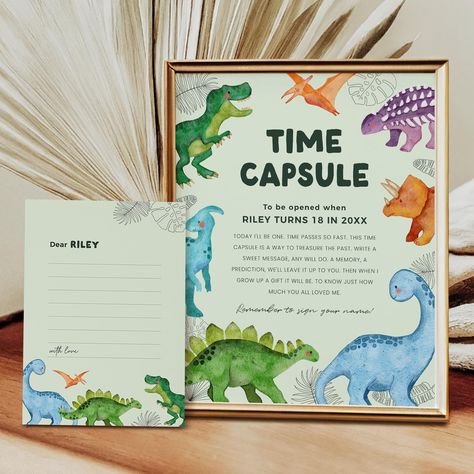 Dinosaur Time Capsule Sign, Dino-mite Birthday Message Cards, Boy 1st Birthday Decor, Instant Download, Editable/Printable Template, #H038 1 Year Dinosaur Birthday Party, Dino 1st Birthday Party Boy, 1st Birthday Dinosaur Theme, First Birthday Ideas Boy, 1st Birthday Themes Boy, First Birthday Dinosaur Theme, Boy 1st Birthday Themes, Dinosaur 1st Birthday Party, Dinosaur Birthday Invite