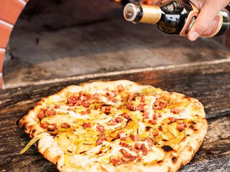 Prime-Time Pizza Dough Recipe : Guy Fieri Individual Pizzas, Small Pizza, Pizza Dough Recipe, Large Pizza, Canadian Bacon, Guy Fieri, Food Network Magazine, Dinner Easy, Pizza Recipes Dough