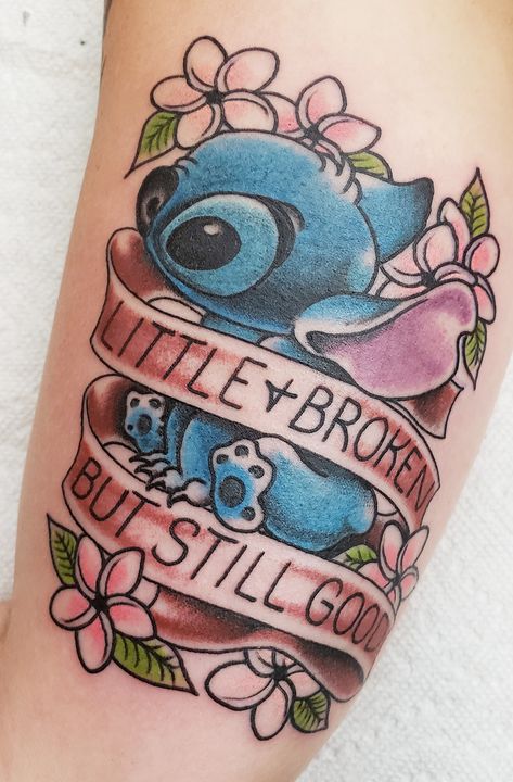 Bad Stitch Tattoo, Stitch Forearm Tattoo, Stitch Tattoos Disney, Stitch Inspired Tattoo, Stitch Quote Tattoo, Winnie The Pooh And Stitch Tattoo, Lilo And Stitch Sleeve Tattoo, Lilo And Stitch Tattoo Design, Stitch Tattoo Sleeve