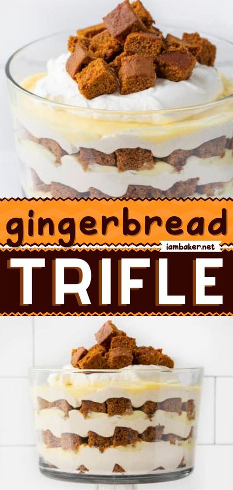 Spiced Cake Trifle, Gingerbread Trifle Desserts, Gingerbread Triffle Desserts, Pumpkin Gingerbread Triffle, Ginger Bread Trifle, Candy Bar Trifle, Ginger Bread Trifle Desserts, Spice Cake Trifle Recipes, Pumpkin Gingerbread Trifle