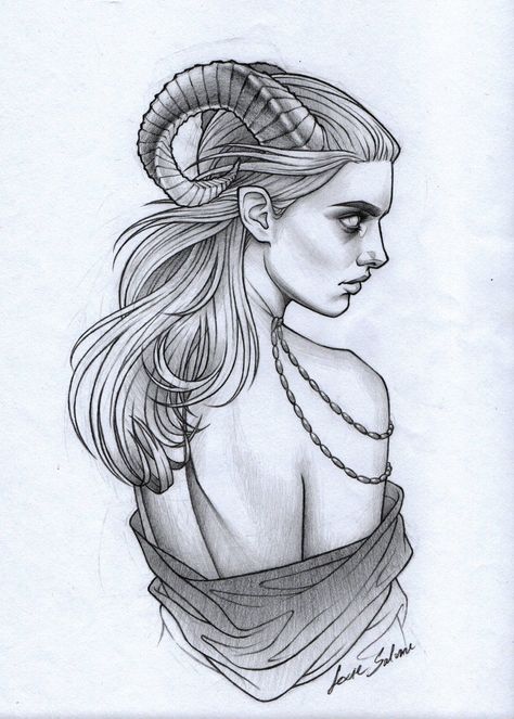 Capricorn Woman, Taurus Girl, Capricorn Art, Taurus Tattoos, Capricorn Women, Taurus Woman, Fantasy Drawings, Halloween Tattoos, Woman Drawing