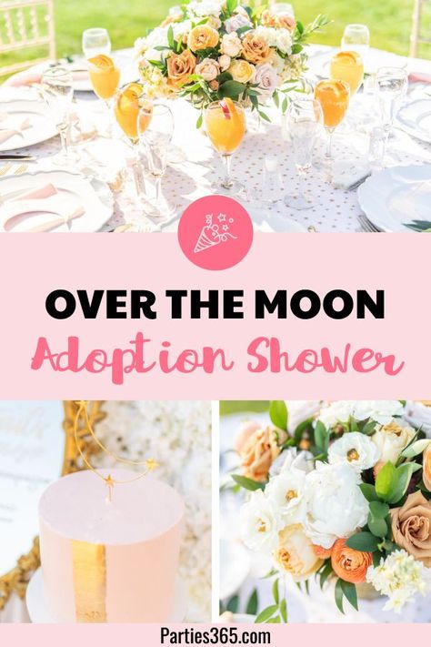 This lovely Over the Moon Adoption Shower is full of inspiration for a gorgeous party! Host an amazing celebration for the adoptive parents with these ideas for invitations, cake, tables, favors and more! Adoption Shower Ideas, Adoption Party Ideas, Adoption Shower, Kids Party Tables, Cake Tables, Adoption Party, Pink Napkins, Fun Party Themes, Adoptive Parents