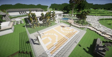 Minecraft basketball court design Basketball Minecraft, Minecraft Volleyball Court, Minecraft Tennis Court, Minecraft Basketball Court, Basketball Crafts, Indoor Tennis, Badminton Court, Minecraft Houses Survival, Cool Minecraft Creations