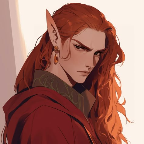 Autumn Eladrin Male, Red Hair Elf, Anime Wolf, Dnd Characters, Character Portraits, Cute Characters, Pretty Men, Fantasy Character Design, Character Concept