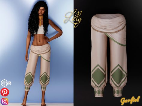 Sims 4 Cc Desert Clothes, Sims 4 Loincloth, Desert Clothes, Desert Clothing, Patterned Pants, Los Sims, Female Clothing, Sims 4 Clothing, Sims 4 Cc