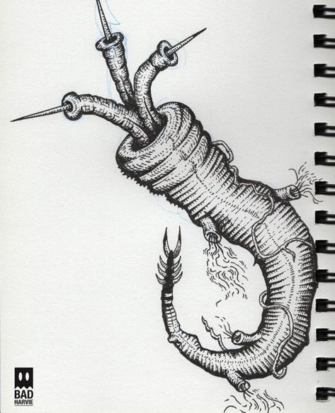 Parasite Drawing, Illustration Pen And Ink, Ink Pen Drawings, Ink Drawing, Pen And Ink, Pen, Humanoid Sketch, Drawings, Quick Saves