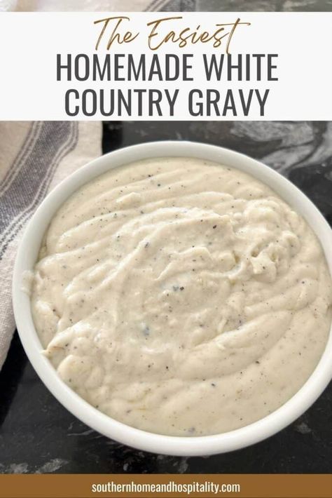 This simple white gravy recipe is ready in minutes with three main ingredients already in your kitchen. The ultimate side for good down-home comfort food! Simple White Gravy Recipe, Country Style Gravy Recipe, Southern White Gravy Recipe, Southern White Gravy, White Gravy Recipe Easy, White Country Gravy, Homemade White Gravy, Country Gravy Recipe, White Gravy Recipe