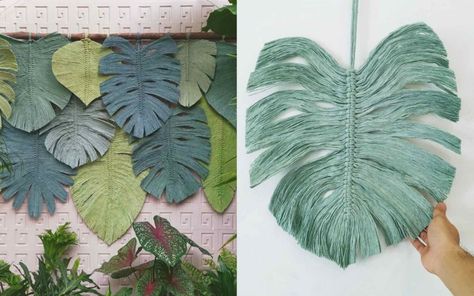 No soil or water needed: Macrame leaves inspired by houseplants for people without green thumbs - NOLISOLI Macrame Wall Hanging Ideas, Macrame Leaves, Common House Plants, Macrame Feathers, Macrame Plant Hanger Tutorial, Feather Wall Hanging, Wall Hanging Ideas, Hanging Craft, Hanging Ideas