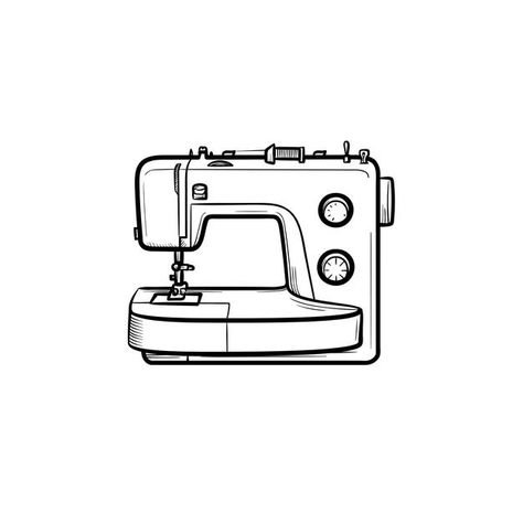 How To Draw A Sewing Machine, Crafter Tattoo, Sewing Machine Sketch, Sewing Vector, Sewing Tattoo, Easy Still Life Drawing, Sewing Machine Tattoo, Sewing Machine Drawing, Sewing Tattoos