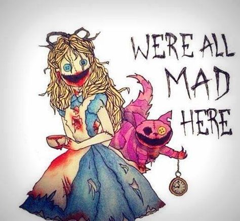 alice in wonderland - would make a great tattoo!!!! Creepy Disney, Dark Alice In Wonderland, Wonderland Artwork, Alice In Wonderland Aesthetic, Tim Burton Art, Creepy Drawings, Wonderland Tattoo, We're All Mad Here, Alice Madness