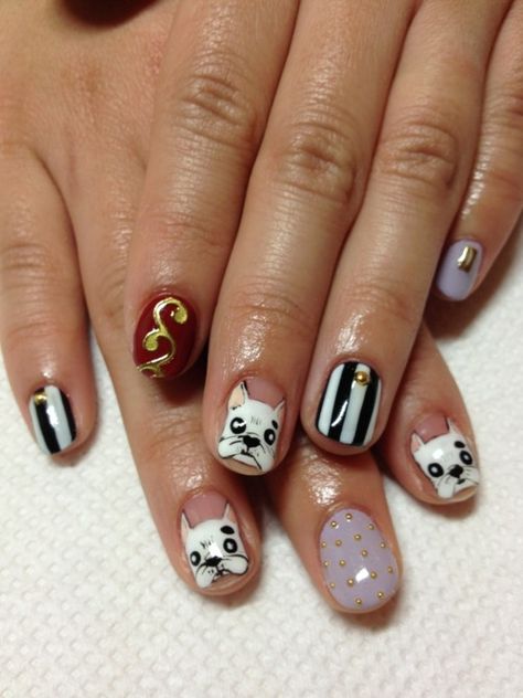 pugalicious Dog Nail Art, Disco Nails, Cute Short Nails, Nail Polish Trends, Animal Nails, Nail Envy, Dog Nails, Trendy Nail Design, Short Nail Designs