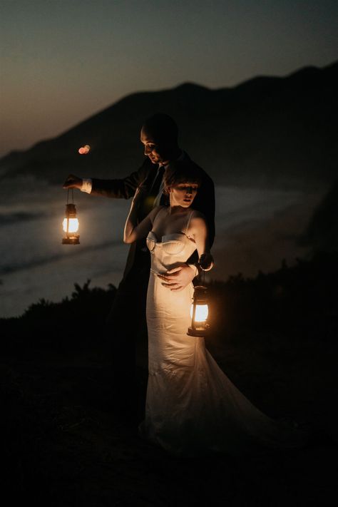 Whimsical and Romantic Big Sur Elopement — Henry Tieu Photography Elopement Picnic, Lantern Photography, Elopement Beach, Picnic On The Beach, Shooting Couple, Big Sur Elopement, Sunset Elopement, Adventurous Couple, Wedding Photoshoot Props