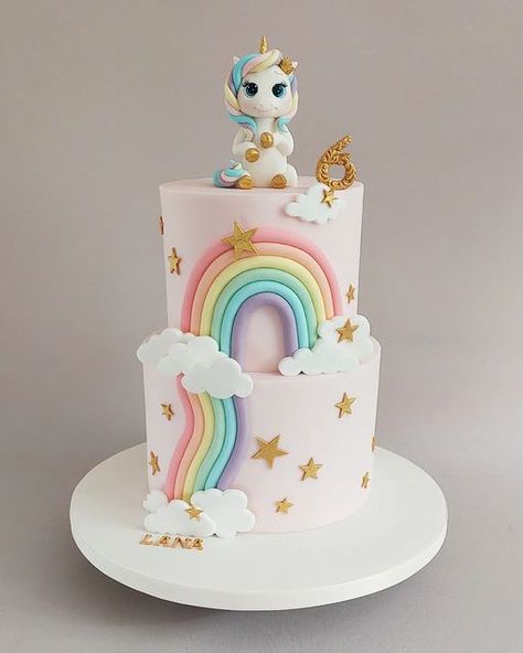 Tutti Patootie Cakes on Instagram: "Unicorn cake for Lana! #unicorn #unicorncake #unicorncakes #rainbow #rainbowcolours #cakedesign #dailypost #sweetdesign #girlystuff #happybirthday #birthdaycake #partiesforkids #berkleyhotel #richkidsofinstagram #richparents #viralpost" Two Tiered Unicorn Cake, Unicorn Cake No Fondant, Unicorn Rainbow Cake, Unicorn Cake Design, Unicorn Birthday Party Cake, Combined Birthday Parties, 1st Bday Cake, Rainbow Unicorn Cake