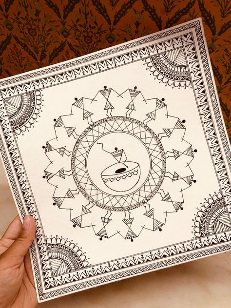 Warli Art Painting On Paper, Traditional Warli Painting, Pot Painting Ideas Warli Art, Easy Folk Art Drawing, Warli Drawing Easy, Warli Folk Art, Varli Art Design, Varli Painting Art Easy, Warli Art Designs On Paper