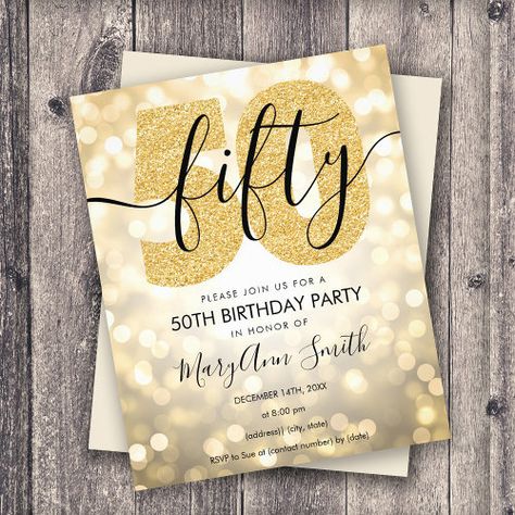 $0.45 | Elegant Modern Gold 50th Birthday Party Invite #glitter, birthday, elegant, modern, surprise, lights, fifty, fiftieth, 50th birthday, gold 50th Party Invitations, 50th Birthday Party Invitation For Women, 50 Birthday Invitation For Women, 50 Birthday Invitations, 50th Birthday Invitations For Him, 50th Bday Party Ideas For Women, 50th Birthday Ideas For Women Themes, 50th Birthday Invitations For Women, Gold Invitations Birthday