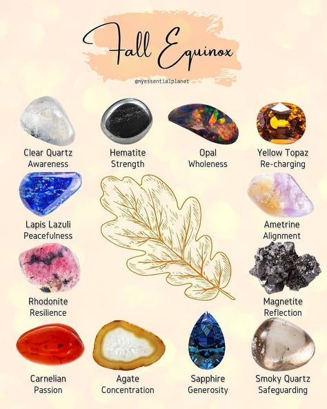 Fall Equinox Crystals, November Crystals, Mabon Crystals, Witch Info, Crystal Planet, Gemstones Chart, Crystal Witch, Crystal Goddess, Crystals Healing Properties