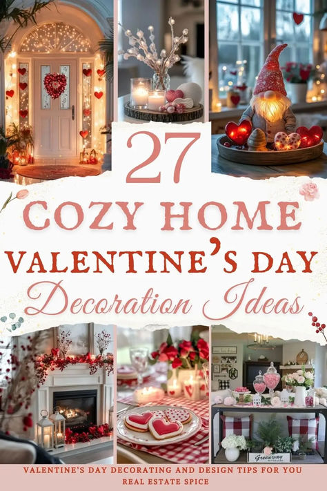 Cozy Valentine’s Day home decor featuring heart-themed accents, floral arrangements, and soft lighting for a romantic and inviting atmosphere Valentine’s Day Lantern Ideas, Valentine's Day Front Porch, House Valentine Decorations, Valentines Decor Ideas For The Home, Home Decor For Valentines Day, Valentine Decor Living Room, Valentine Chandelier Decor, Valentines Mantle Decor With Tv, Valentine’s Day Living Room Decorations