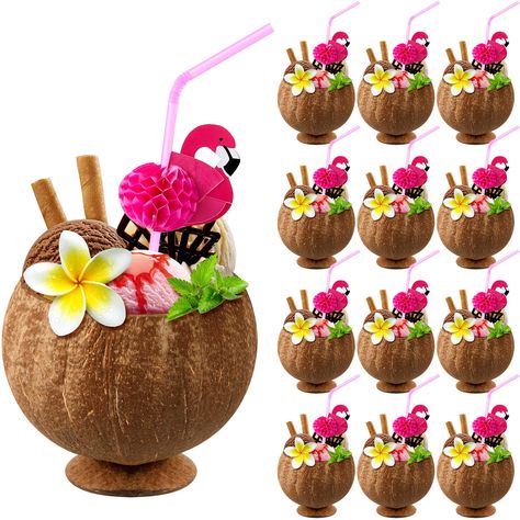 PRICES MAY VARY. Complete Set: you will get 12 coconut shell cups and 12 flamingo straws, sufficient quantity for daily use and party decoration; You can also give them as gifts to your family and friends Safe Material: coconut cups are made of real coconuts, there will be some natural blemishes, reliable and non toxic; Straws are made of plastic material, suitable for most beverages Widely Applied: coconut cup with straw is ideal for Hawaiian party, Tiki party, Luau party, pool party, seaside v Adult Luau Party, Tiki Cups, Kids Luau, Hawaiian Luau Party Decorations, Party Decorations Pink, Hawaiian Party Theme, Beach Pool Party, Luau Party Decorations, Coconut Cups