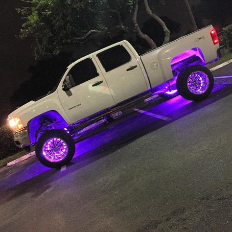 Lifted truck with LED underglow Truck Lift Kits, Jacked Up Truck, Led Lights For Trucks, Custom Lifted Trucks, Chevy Diesel Trucks, Trucks Lifted Diesel, Lifted Chevy, Lifted Chevy Trucks, Chevy Pickup Trucks