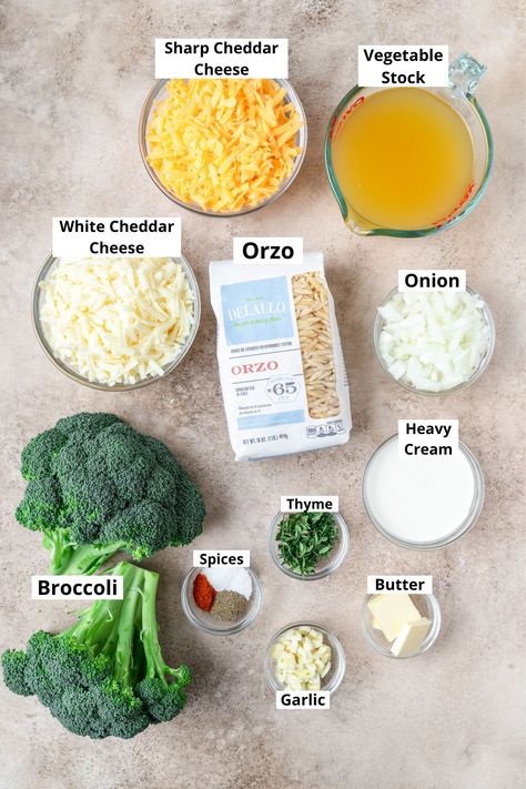 This broccoli cheddar orzo is an easy one pot meal! It's creamy, cheesy, and loaded with tender broccoli. It's perfect as a weeknight dinner on its own, or an easy side dish for roasted chicken or seared salmon! Creamy Broccoli Orzo, Broccoli Cheddar Orzo Pasta, Orzo Broccoli Cheese, Cheddar Broccoli Orzo, Cheesy Broccoli Orzo, Chicken Broccoli Orzo, Broccoli Cheddar Orzo, Cheddar Orzo, Broccoli Orzo