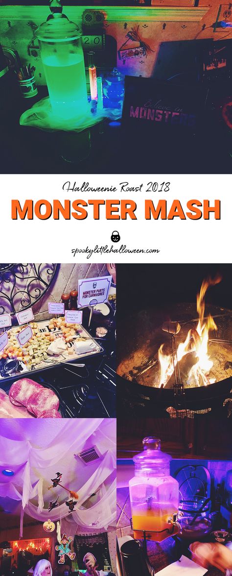 Halloweenie Roast 2018 | Monster Mash - Spooky Little Halloween Halloweenie Roast, Monster Mash Halloween Party, Monster Party Decorations, Monster Mash Party, The Monster Mash, Outside Movie, Themed Halloween Party, Twin Halloween, Annual Halloween Party