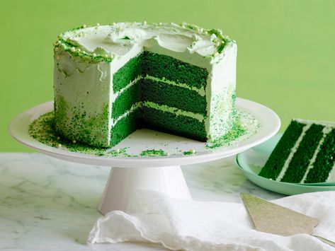 St. Patrick's Day Green Velvet Layer Cake Recipe : Food Network Kitchen : Food Network - FoodNetwork.com Green Velvet Cake, Layer Cake Recipes, Green Cake, Gateaux Cake, Cupcake Cake, Round Cake Pans, Velvet Cake, Greens Recipe, Food Cakes