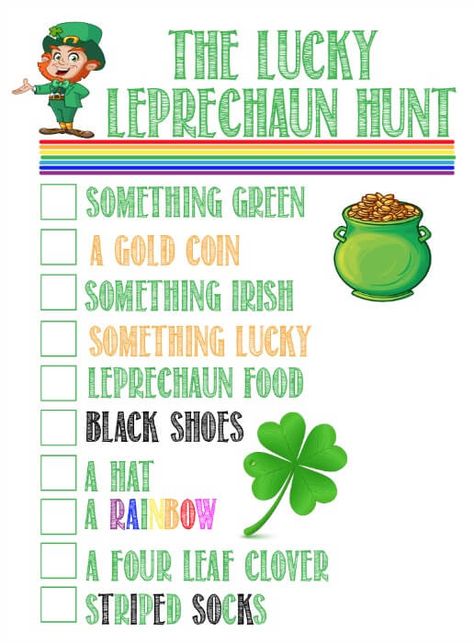 This leprechaun hunt from playpartypin.com is on my favorite St. Patrick's Day party games! Send them on a hunt to find things that a leprechaun left behind and first one to find all items on the list wins a St. Patrick's Day surprise! Leprechaun Scavenger Hunt, Leprechaun Games, Diy Leprechaun, Leprechaun Hunt, Sant Patrick, Lucky Leprechaun, St Patricks Day Crafts For Kids, St Patrick Day Activities, March Activities