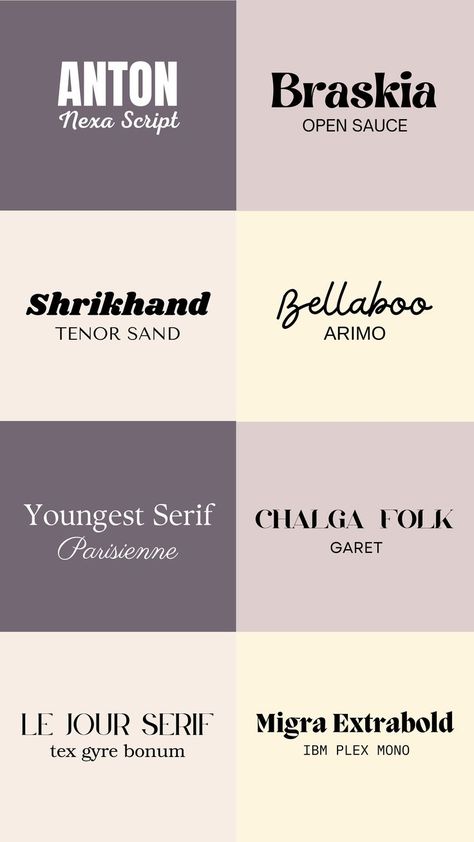 16 fonts on different coloured backgrounds Bold Font Canva, Free Canva Font Pairings, Aesthetic Fonts Canva, Canva Fonts Free, Business Typography, Font Canva Lettering, Canva Free Fonts, Canva Font Combinations, Fonts For Business