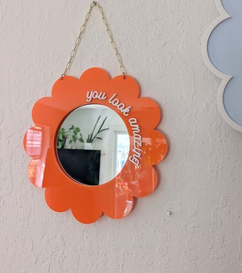 [Promotion] 'A Mirror That Knows How Amazing You Are. Made Of High Quality Cast Acrylic, This Mirror Will Give You A Boost Every Time You Look In It. The Frame Measures Just Under 8' With 4' Of Mirror Surface. The Actual Mirror Is A High Quality Glass Mirror Material, Not Plastic, So There Is No Warping Of Your Beautiful Face. The Chain Is A Gold Plated Closed Link That Will Hold The Mirror Firmly From Any Finishing Nail. Other Colors Are Available, If #acrylicmirrorwalldecor Dry Clay Mirror, Air Dry Clay Mirror, Clay Flower Mirror, Acrylic Mirror Wall Decor, Super Clay, Clay Mirror, Retro Mirror, Flower Mirror, Orange Retro