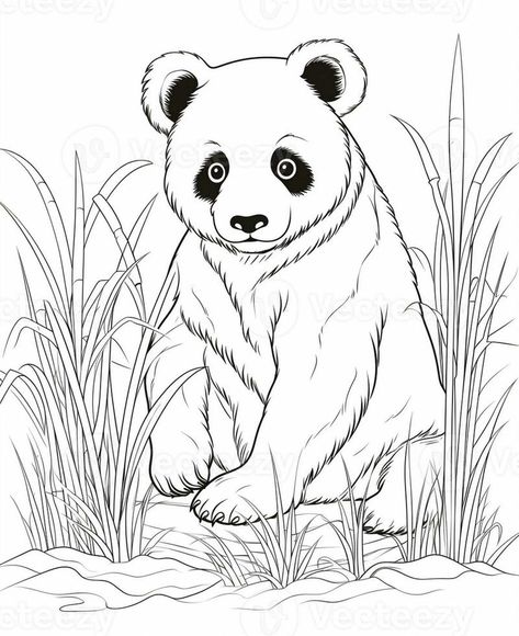 a black and white drawing of a panda bear sitting in the grass. generative ai. Drawing Panda, Bear Sitting, White Drawing, Black And White Drawing, The Grass, Panda Bear, A Black, Art Ideas, Vector Free